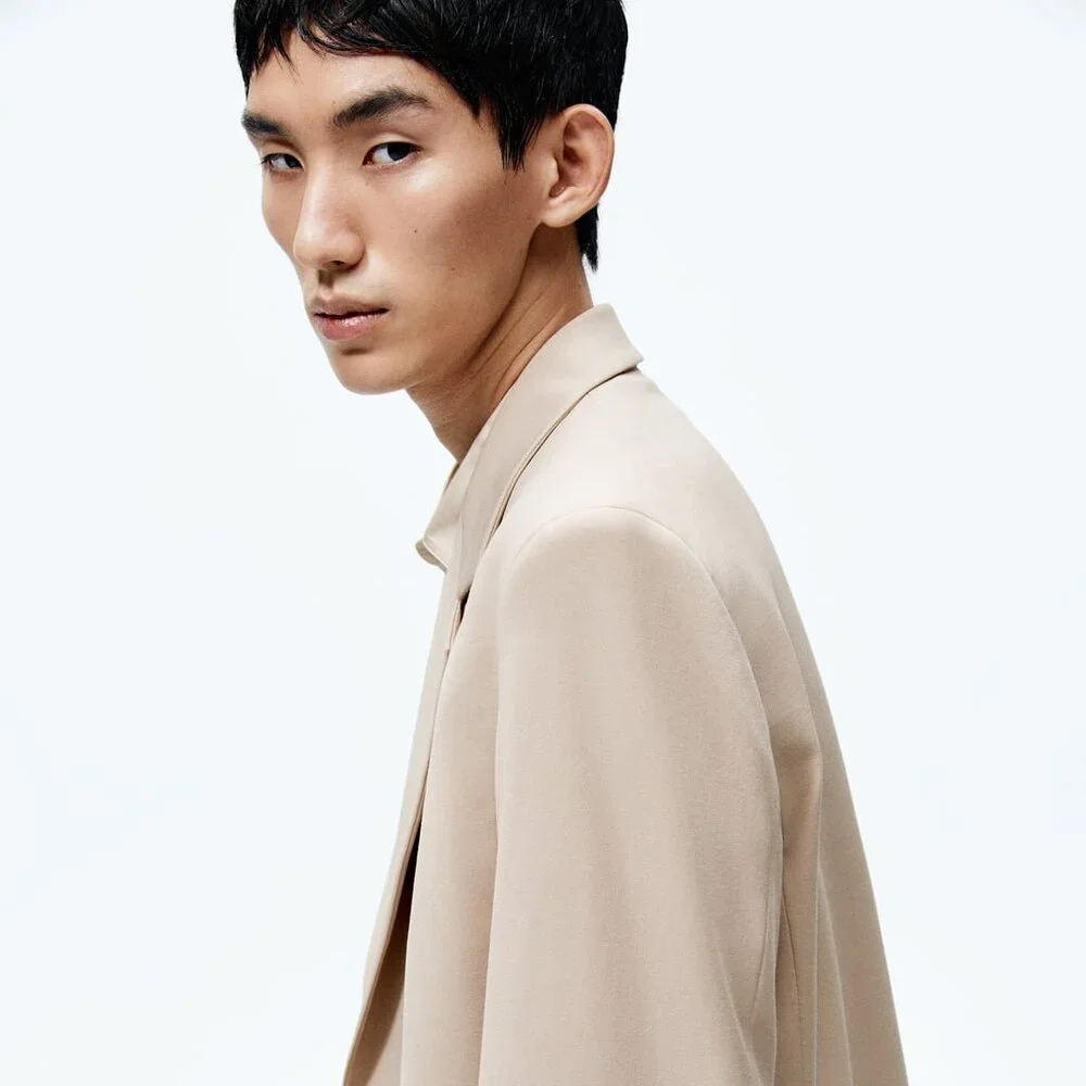 Zara Double Breasted Suit Blazer in Beige